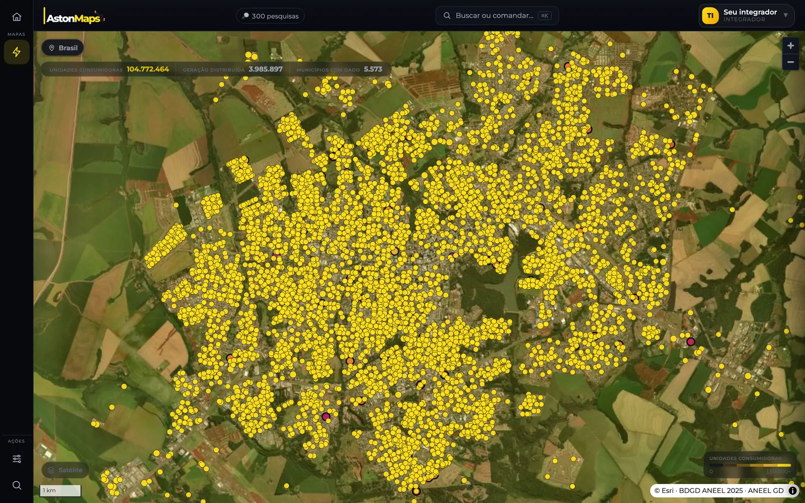 Aston Maps com todas as unidades consumidoras de Cascavel, a cidade da licença do integrador